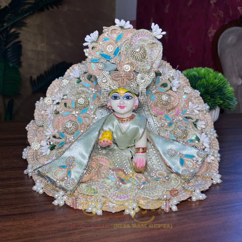 Premium Pista Green Heavy Work Ladoo Gopal Dress With Pagdhi
