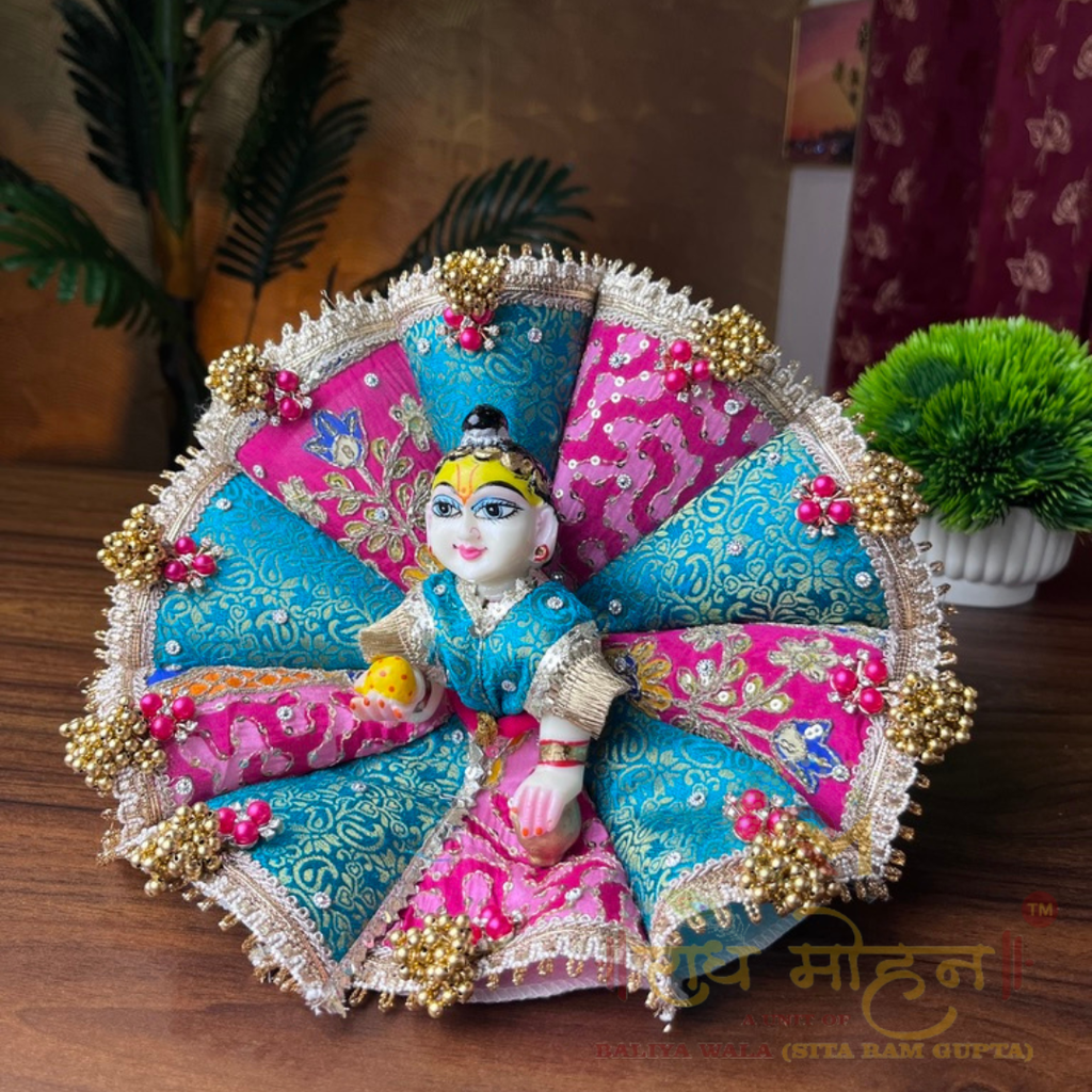 Premium Embriordry Teal & Pink Colour Coupy Ladoo Gopal Dress