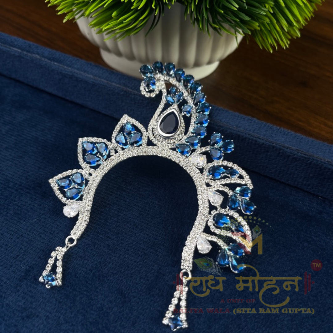Pure Blue & White In Silver Tone Ad Chandrika Or Tiara