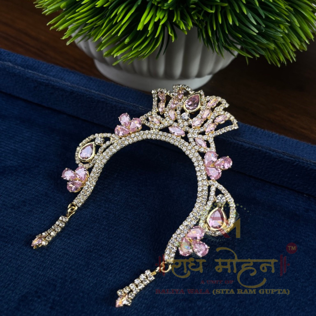 Pure Pink & White In Golden Tone Ad Chandrika Or Tiara