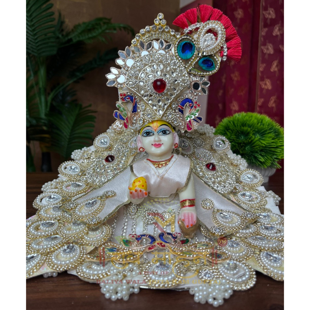 Premium White Mor Ladoo Gopal Dress With Pagdhi