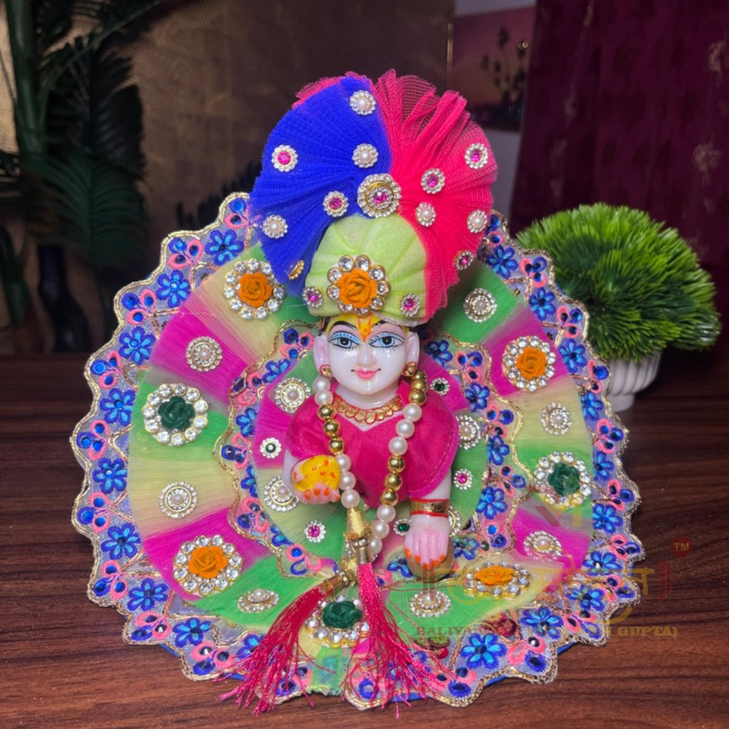 Premium Red & Blue Heavy Embroided Ladoo Gopal Dress with Pagdhi