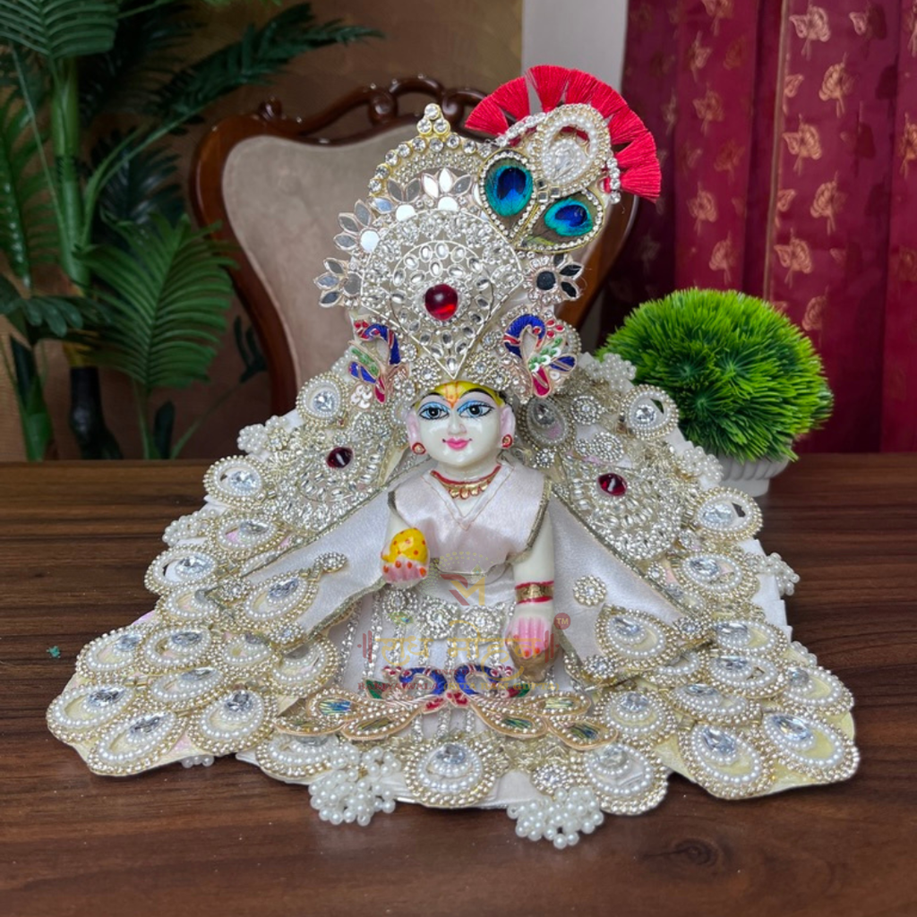 Premium White Mor Ladoo Gopal Dress With Pagdhi