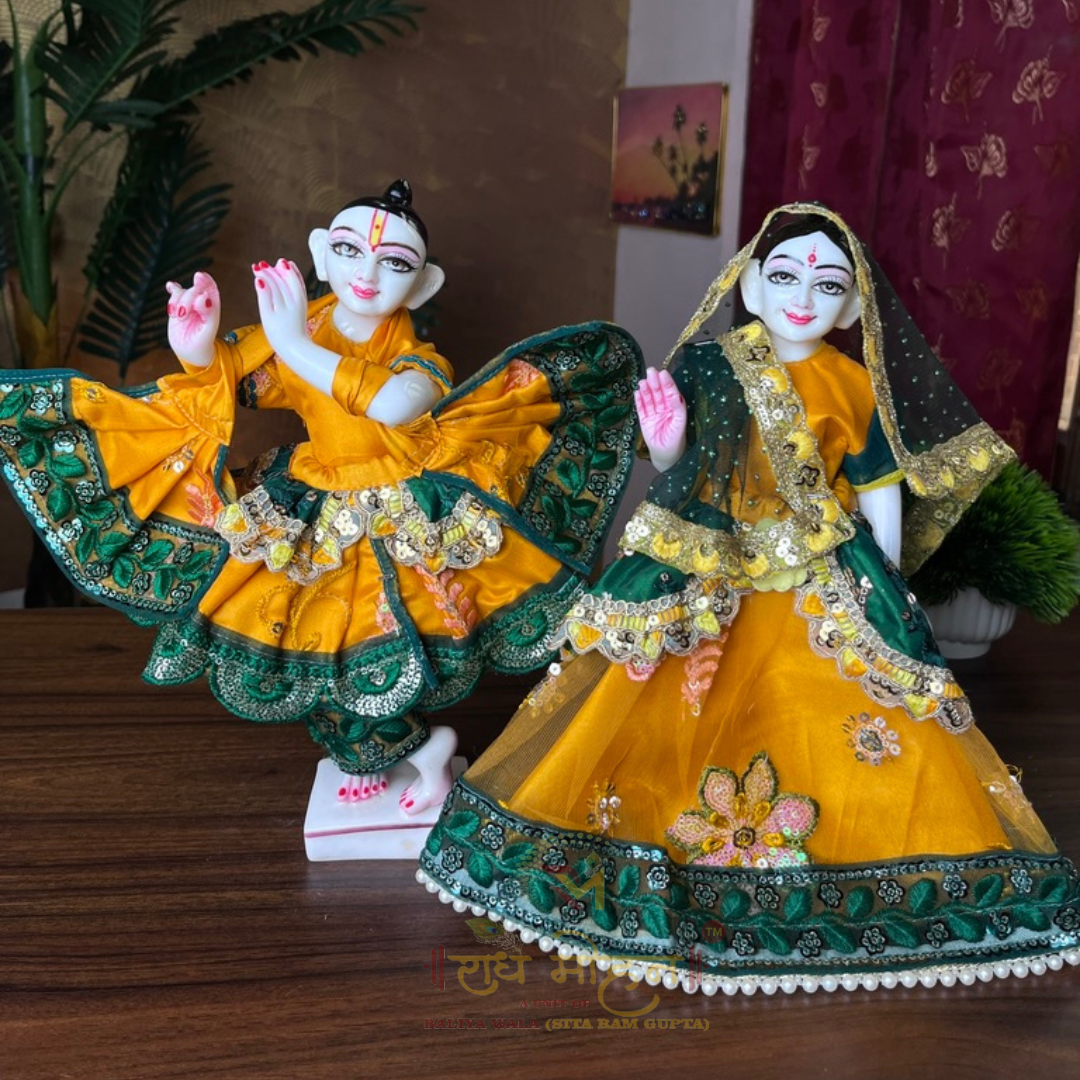 Premium Yellow & Dark Green Colour Pant Style Radha Krishna Dress