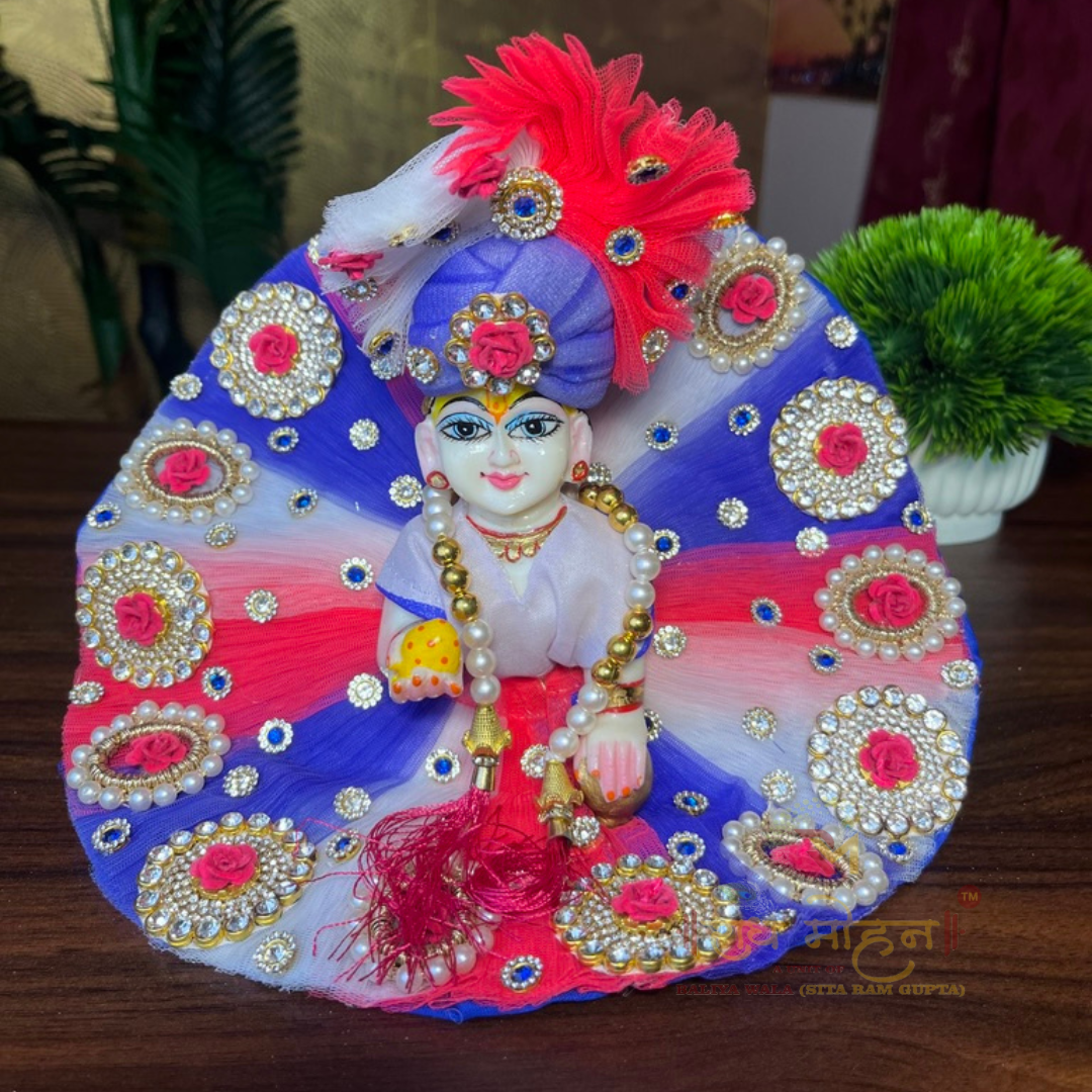 Premium Red & Blue Heavy Ladoo Gopal Dress With Pagdhi