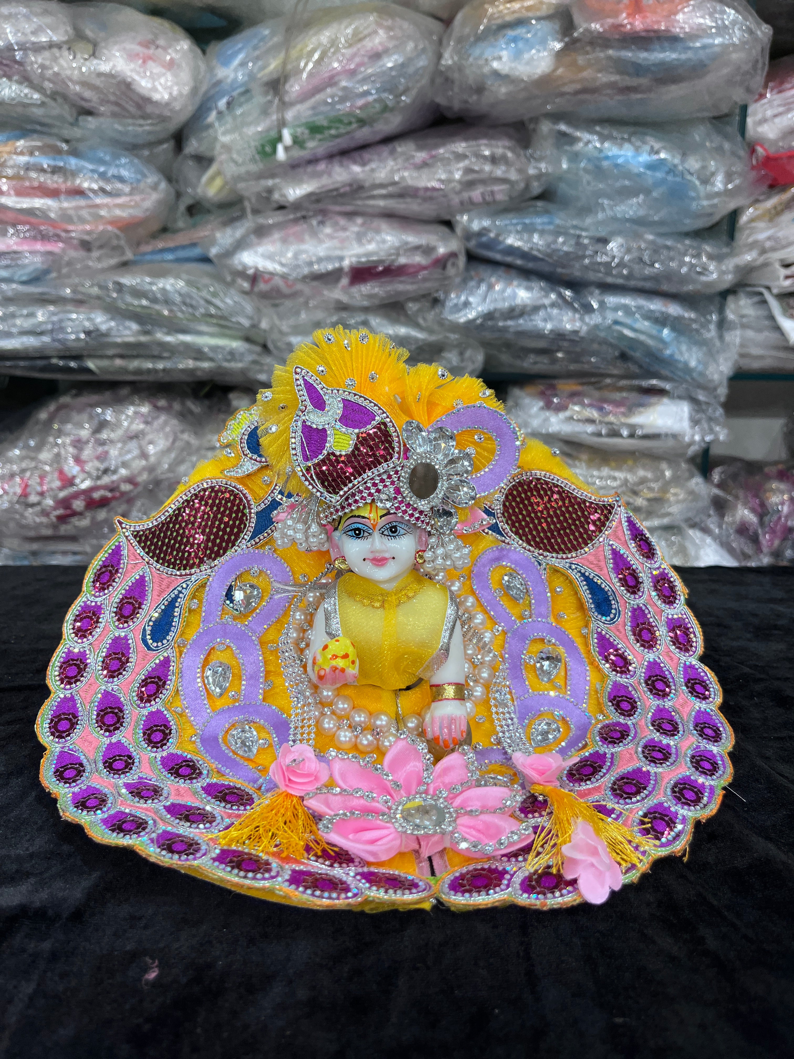 Premium Pink and Yellow Squence Ladoo Gopal Dress