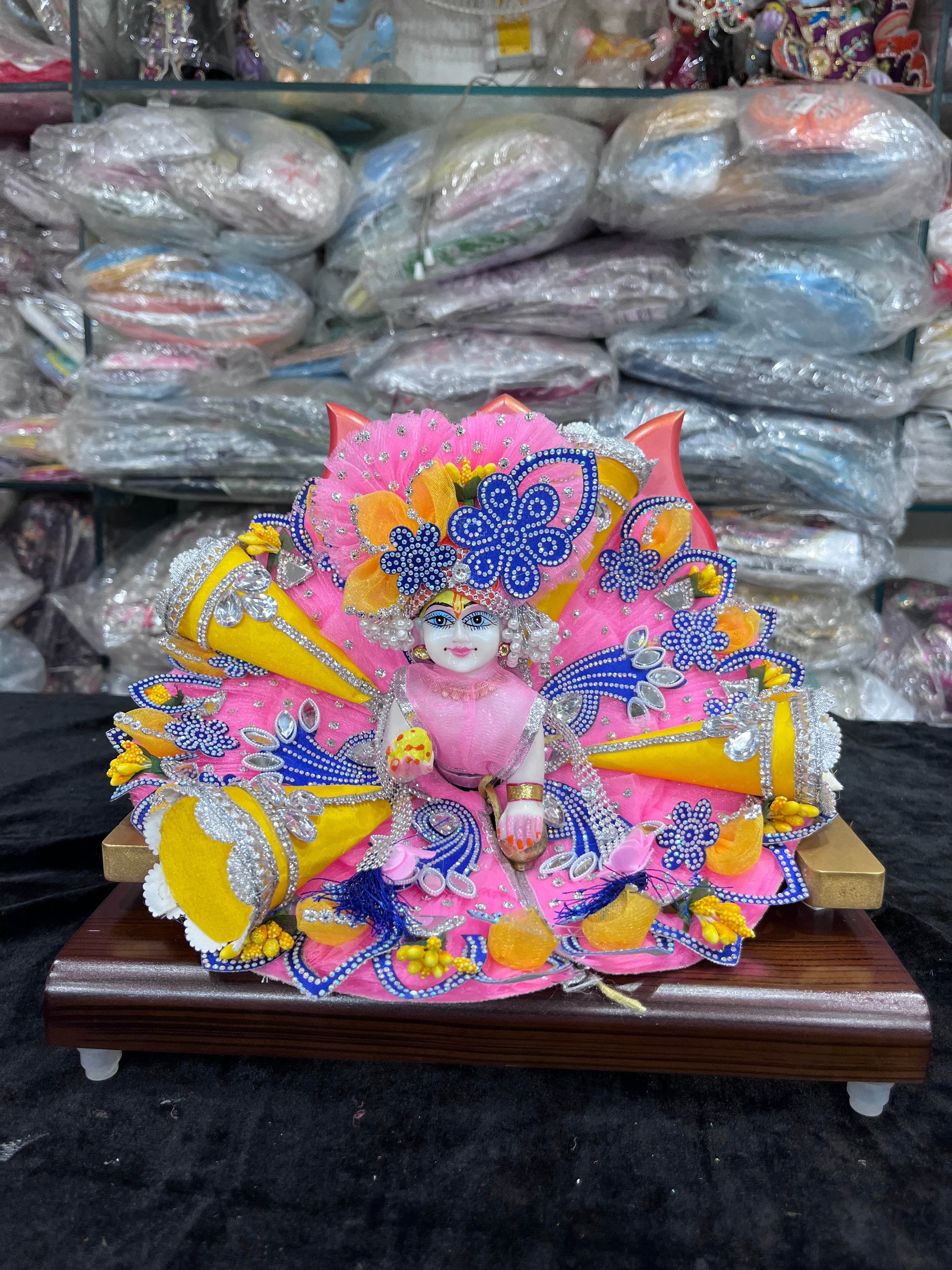 Premium Embriordry Pink & Yellow Colour Coupy Ladoo Gopal Dress