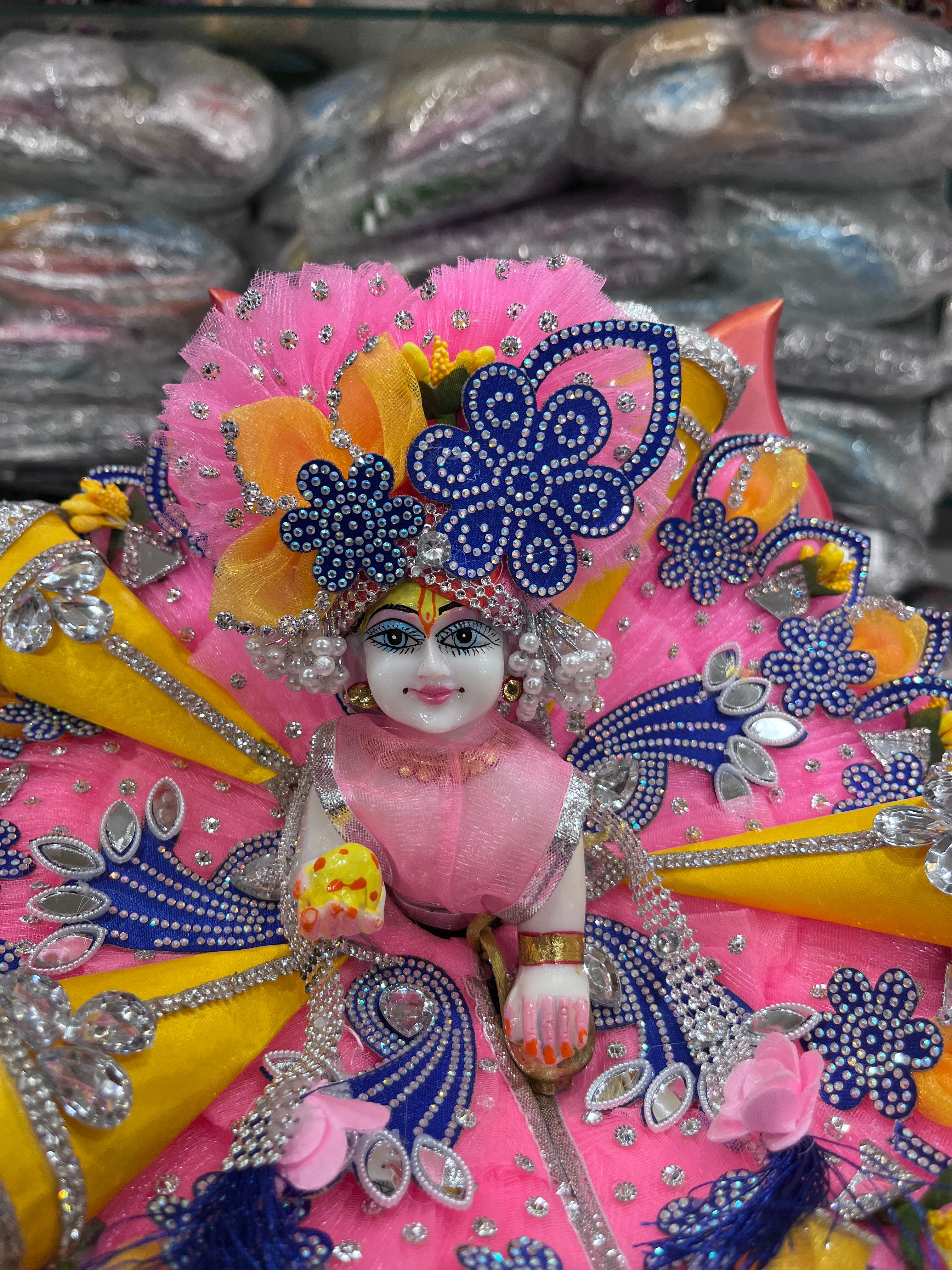 Premium Embriordry Pink & Yellow Colour Coupy Ladoo Gopal Dress