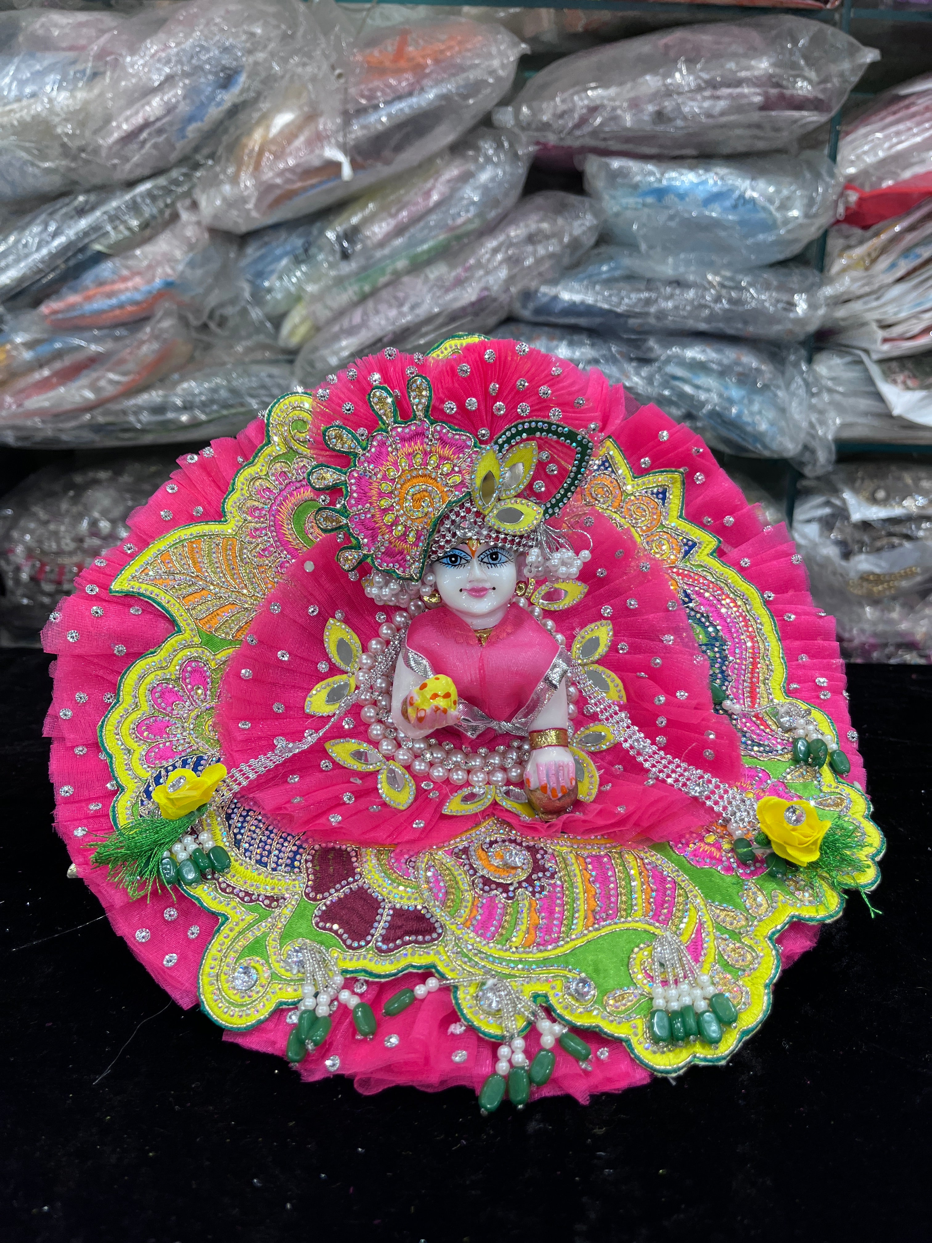 Ladoo Gopal Squence Pink & Yellow Dress