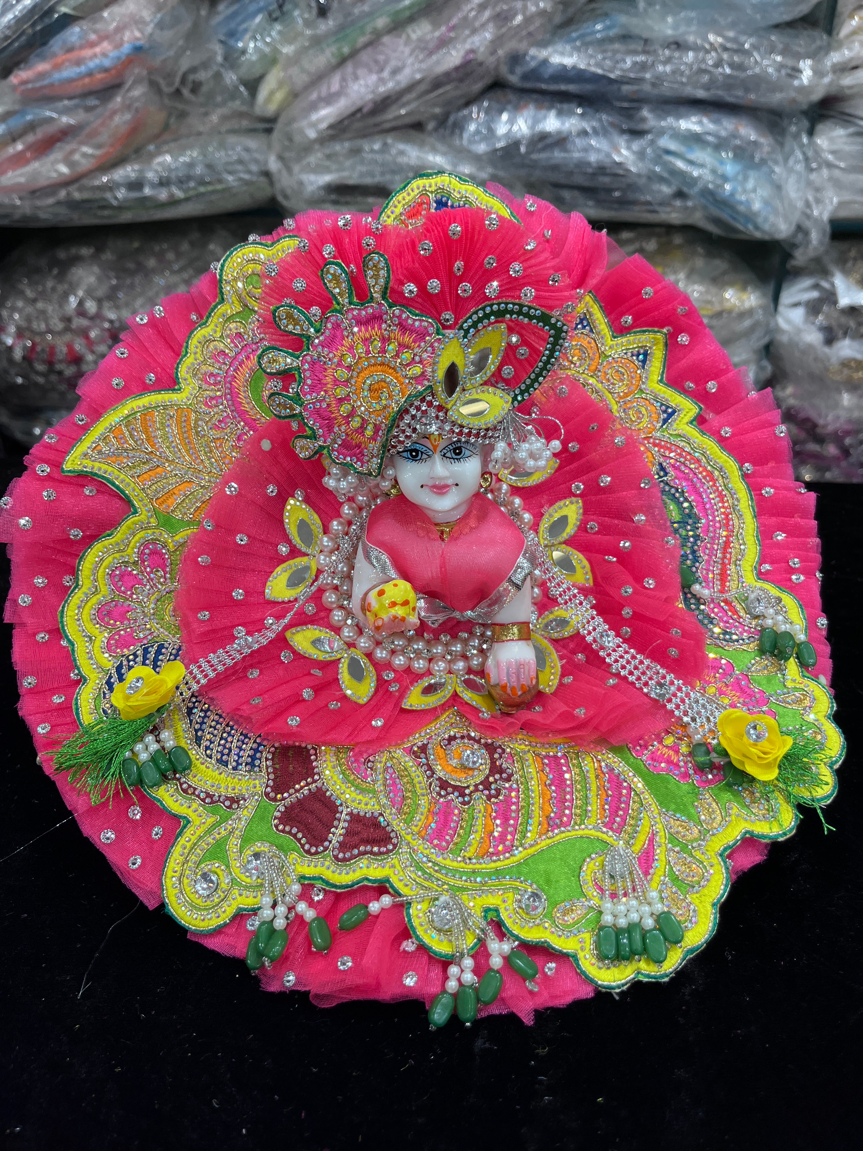 Ladoo Gopal Squence Pink & Yellow Dress