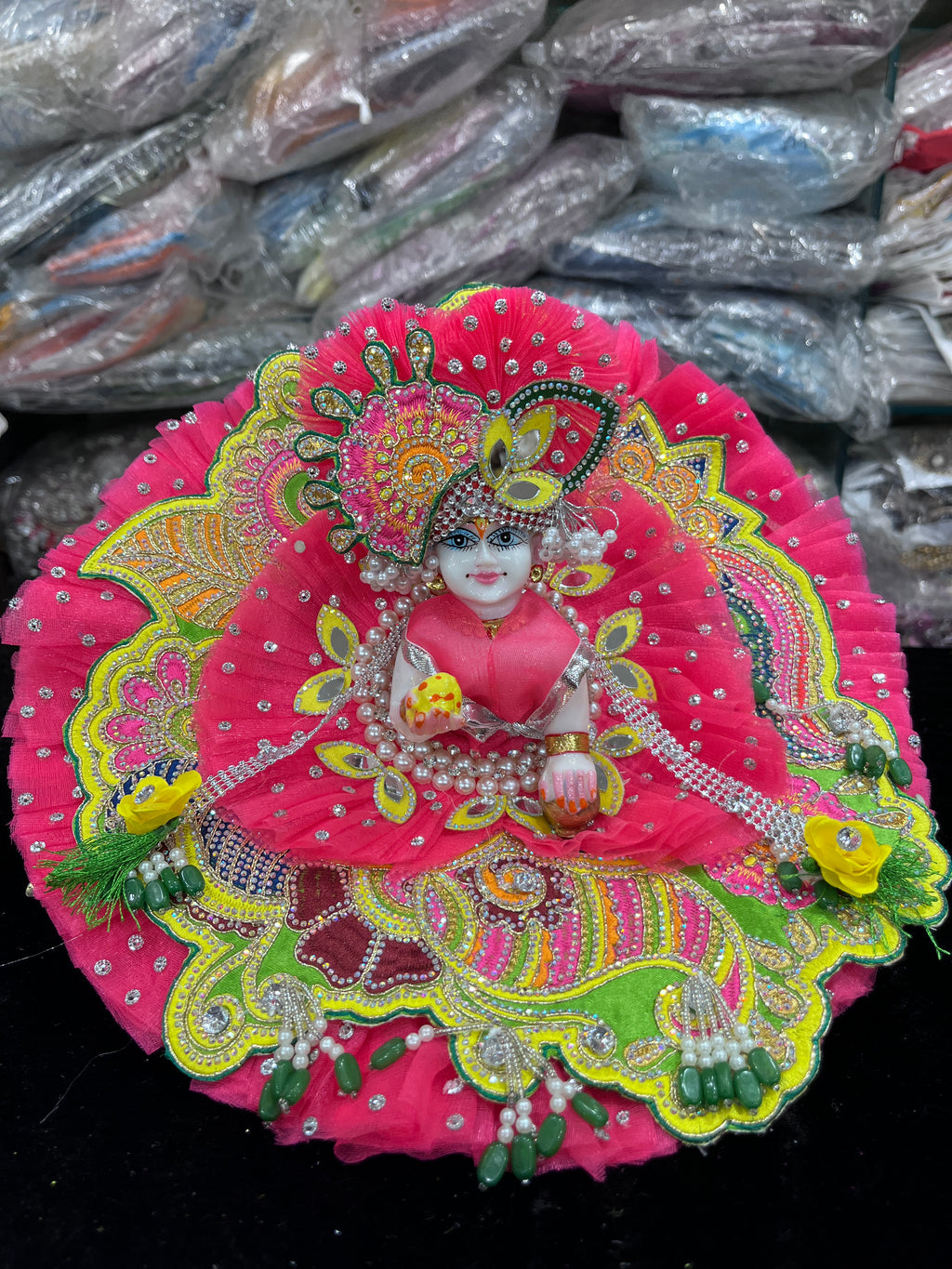 Ladoo Gopal Squence Pink & Yellow Dress